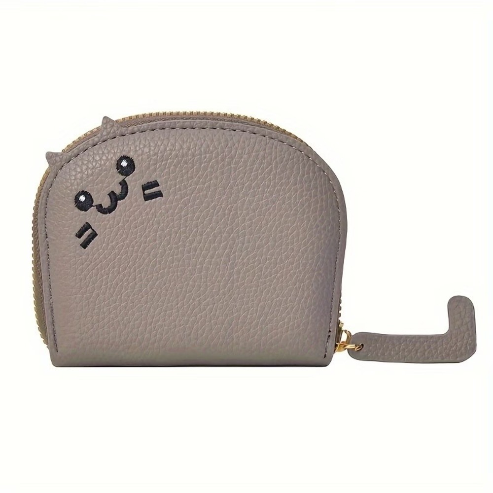 Cat Accordion Card Holder Pebbled Vegan Leather Zip Around Wallet Grey Novelty
